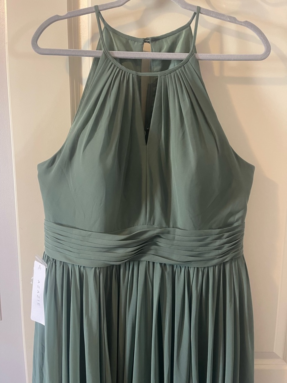 Azazie Sage Green Halter-Style Long Dress